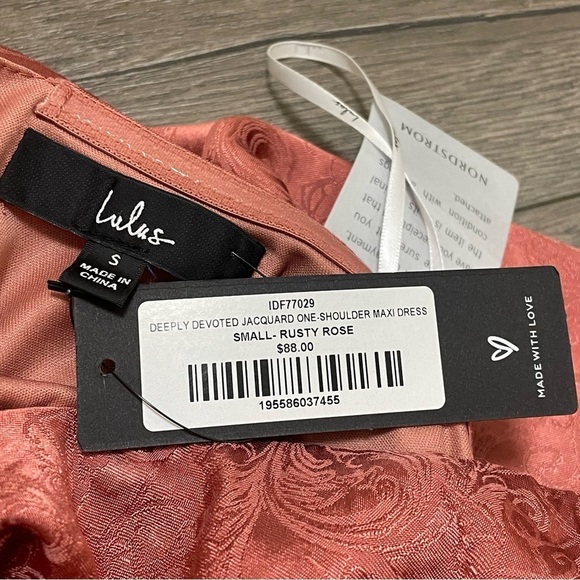 LULUS Deeply Devoted Rusty Rose One Shoulder Jacquard Maxi Dress Size S NWT - Picture 7 of 9
